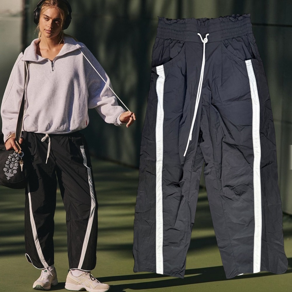 Free People Movement Side to Side Track Pants Black White Medium